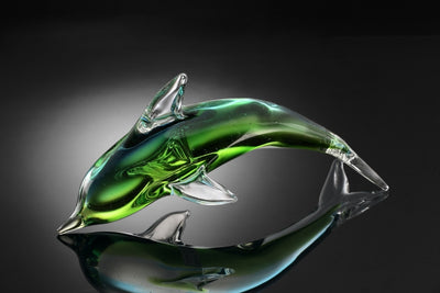 Art Glass Green Dolphin Sculpture