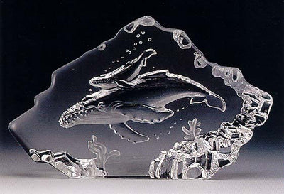 Hump Back Whale and Calf Leaded Crystal Sculpture