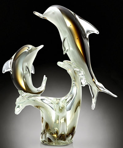 Art Glass Double Dolphins Sculpture