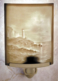 "Lithophane" Translucent Porcelain Lighthouse Night light.Hand Crafted in the U.S.A. Artist: David Delamare