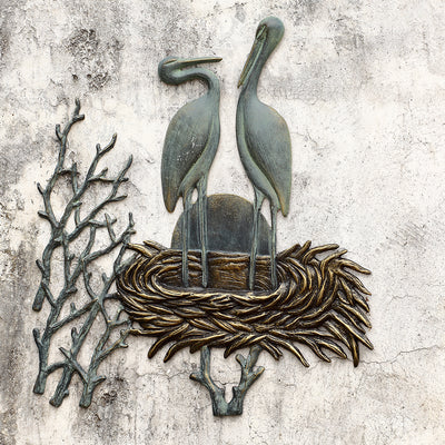 Crane Pair in Nest Wall Plaque