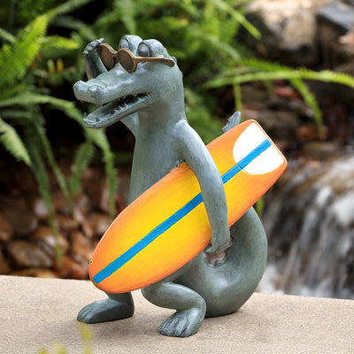 Surf's Up Gator Garden Sculptu