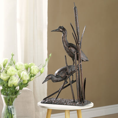 Heron Couple with Reeds Sculpture