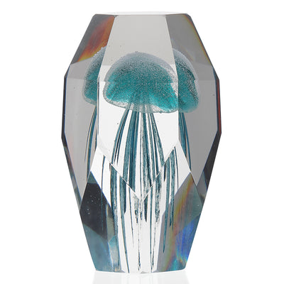 Art Glass Turquoise Angled Jellyfish GLOW IN THE DARK