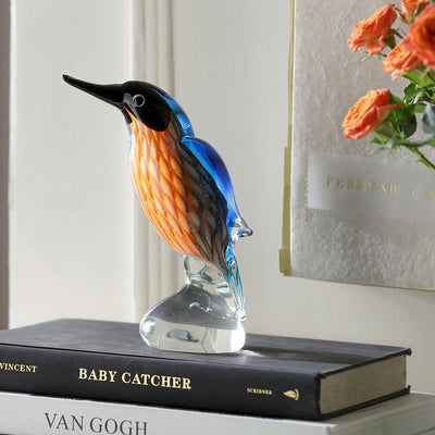 Art Glass Blue & Orange Hummingbird