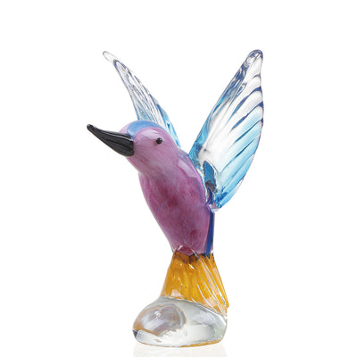 Art Glass Blue & Pink Hummingbird