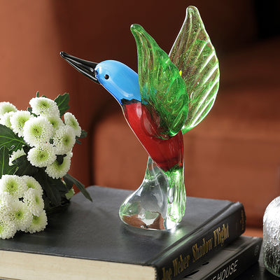 Art Glass Green, Red & Blue Hummingbird