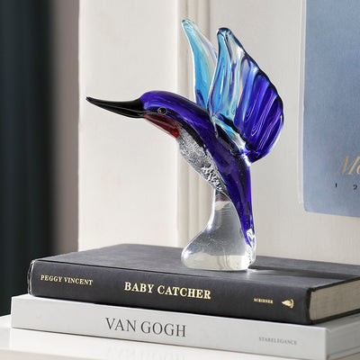 Art Glass Blue & Red Hummingbird