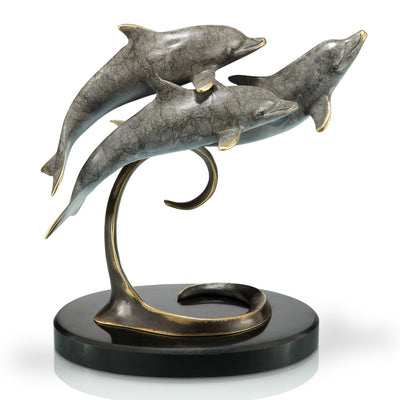 Triple Dolphins on Marble Base