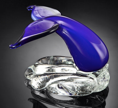 Art Glass Blue Whale Tale Sculpture