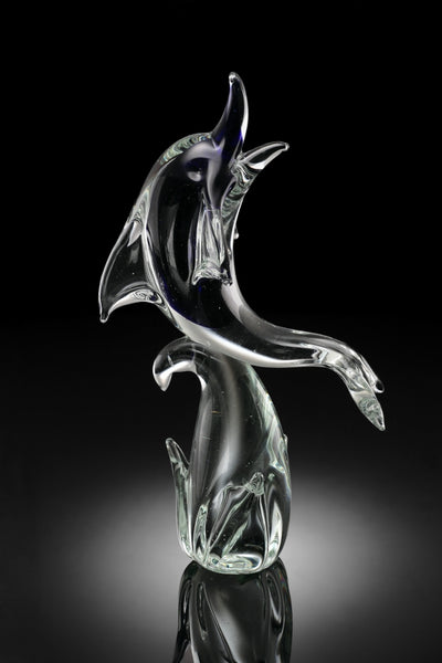 Art Glass Blue Dolphin Sculpture