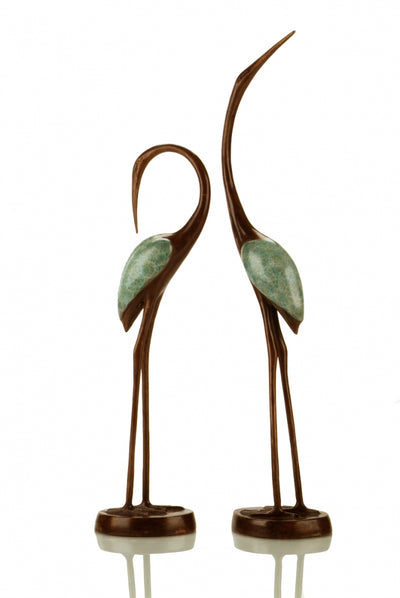 Pair of Cranes Sculptures "Hot Patina"