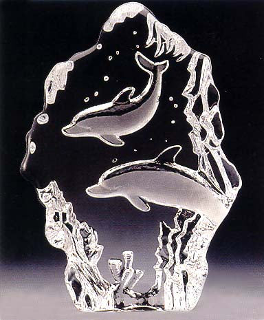 Twin Dolphins Leaded Crystal Sculpture