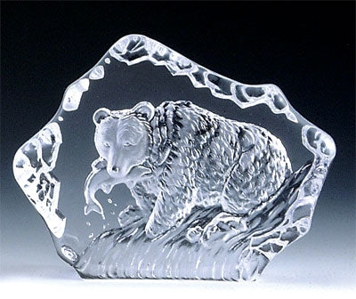 Bear with Fish Leaded Crystal Sculpture