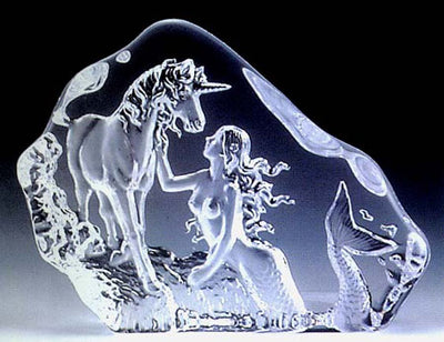 Mermaid & Unicorn Leaded Crystal Sculpture