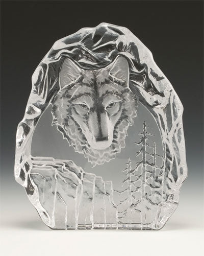 Wolf Head Leaded Crystal Sculpture