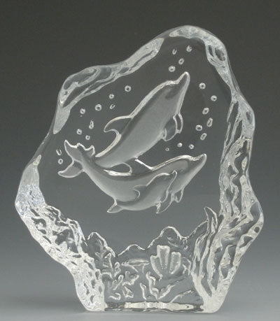 Dolphin Family Leaded Crystal Sculpture