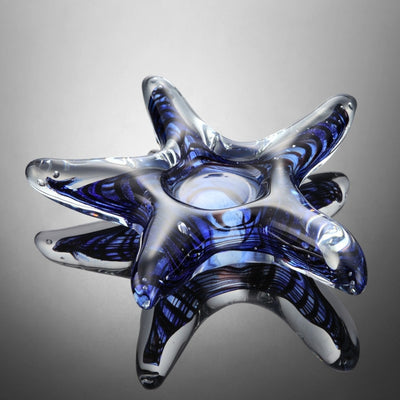 Art Glass Blue Starfish Tea Light Holder