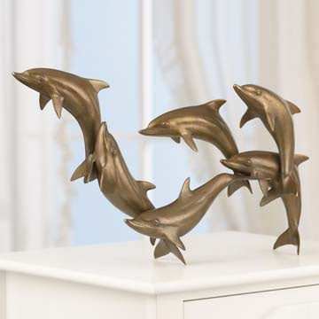 Six Dolphins in Bronze Finish Sculpture