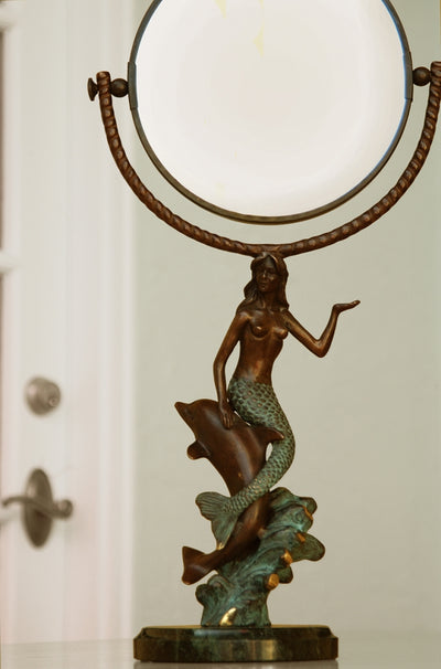 Mermaid & Dolphin Table Mirror Double Sided Regular & 2.5 Magnification