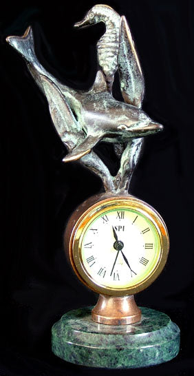 Dolphin & Seahorse on Marble Base Clock