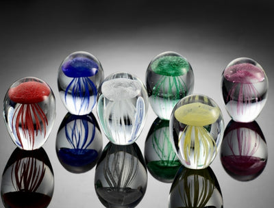 Mini Art Glass Jellyfish Sculptures- Set of 6