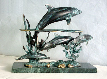 Five Dolphin Sculpture on Marble Base