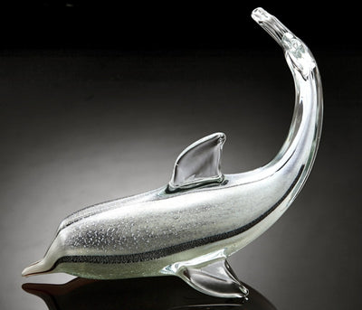 Art Glass Black & Clear Dolphin