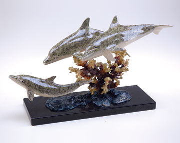 Trio Dolphins on Marble Base Sculpture