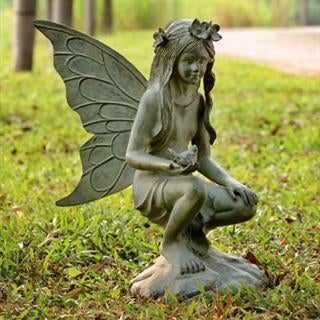 Fairy with Bird Garden Sculpture