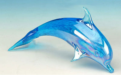 Blue Hand-Blown Dolphin Solid Glass Sculpture