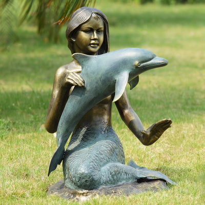 Mermaid & Dolphin Garden Sculpture with Bluetooth Speaker