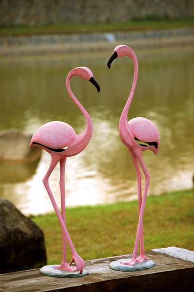 Pink Flamingo Pair Sculptures