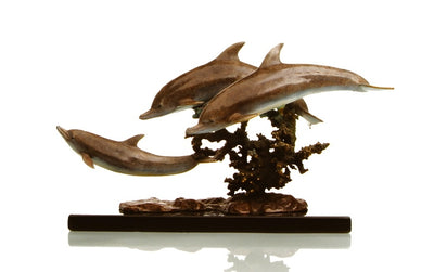 Hot Patina Trio Dolphins Sculpture