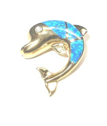 Gold Opal Dolphin Pendant