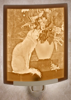 Cat With Flowers Lithophane Night Lights