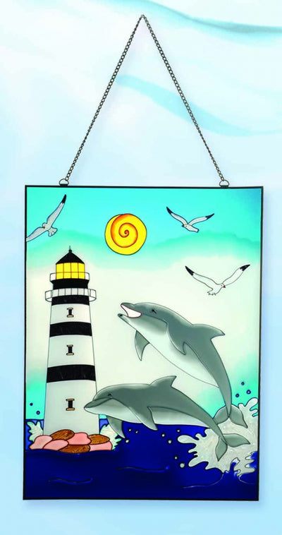 Dolphins & Lighthouse Stain Glass