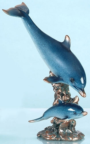 Playful Mother and Baby Dolphins Sculpture