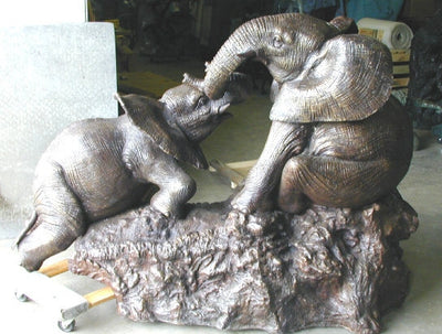 2 Playing Elephants Sculpture