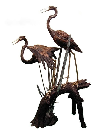 2 Cranes on Branch Sculpture
