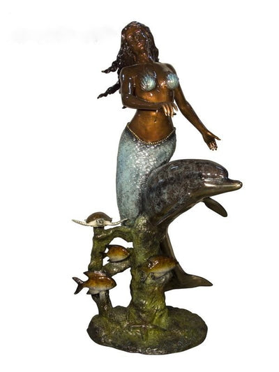 Mermaid with Dolphin and Fish Sculpture