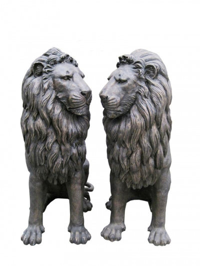 Sitting Lion Pair Sculptures