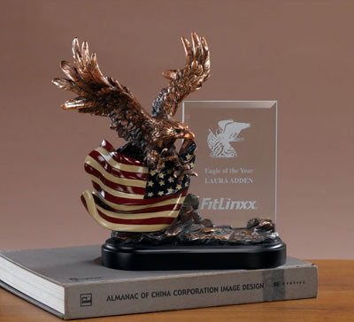 Glass Imprint Eagle Trophy with American Flag