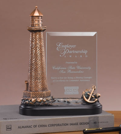Glass Imprint Lighthouse Trophy