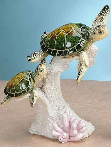 Playful Mother and Baby Turtles Sculpture