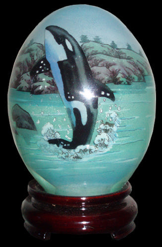 Killer Whale Hand-Painted Glass Egg (Hand Painted on the inside through small hole in the bottom)