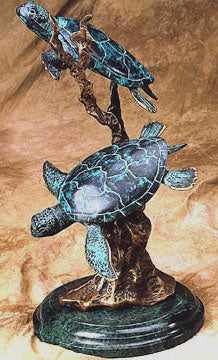Sea Turtles Lovers on Marble Base Sculpture