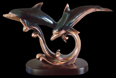 Copper Coated Dolphin Lovers Sculpture