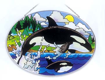 Stained Glass Orca Whale Suncatcher