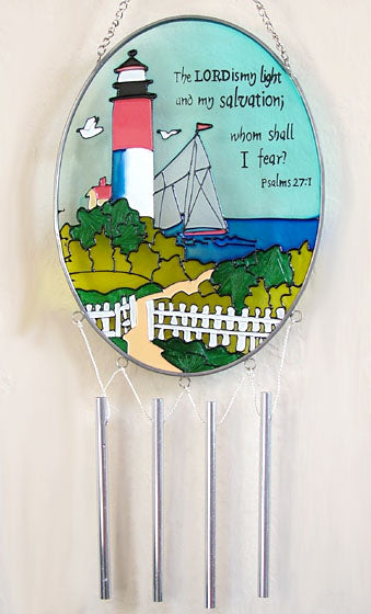 Inspirational Stained Glass Lighthouse Wind Chime